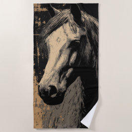 Toalha De Praia Retrato de cavalo vintage em estilo grunge