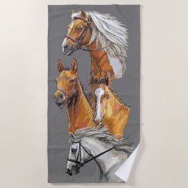 Toalha De Praia Retrato de desenho manual de cavalos
