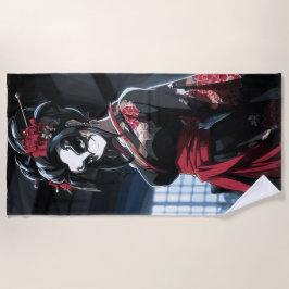 Toalha De Praia Retrato de Geisha Sombrio Arte Gótico Japonês