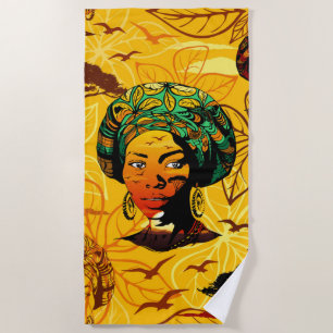 Toalha De Praia Retrato de Mulher Africana com Sunset