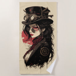 Toalha De Praia Retrato de Mulher Steampunk Arte de Engrenagens Vi