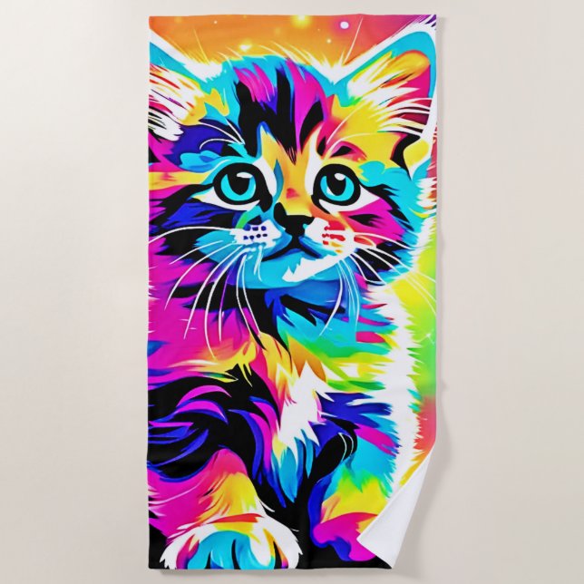 Toalha De Praia Retrato do Rainbow Kitten (Frente)