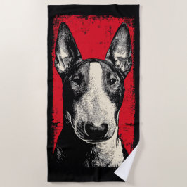 Toalha De Praia Retrato Ousado de Bull Terrier em Fundo Vermelho
