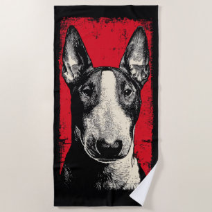 Toalha De Praia Retrato Ousado de Bull Terrier em Fundo Vermelho