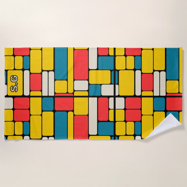 Toalha De Praia Retro 80s ousado geométrico moderno brilhante (Frente)