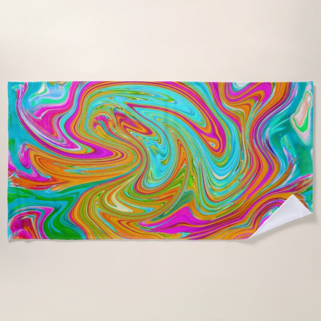 Toalha De Praia Retro Abstrato de Grãos Azuis, Laranja e Rosa Quen (Frente)