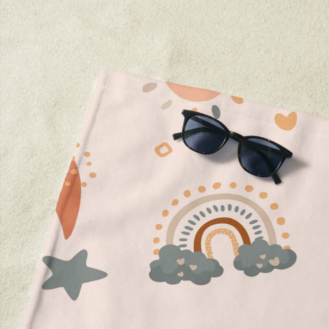 Toalha De Praia Retro Boho Watercolor Arco-Íris Neutro (In Situ)