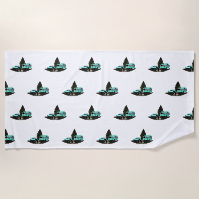 Toalha De Praia Retro Camping Carro Trailer Nomad Beach Towel (Frente)