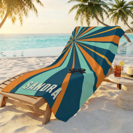 Toalha De Praia Retro Explosão Solar Nome Personalizado Radial Vin