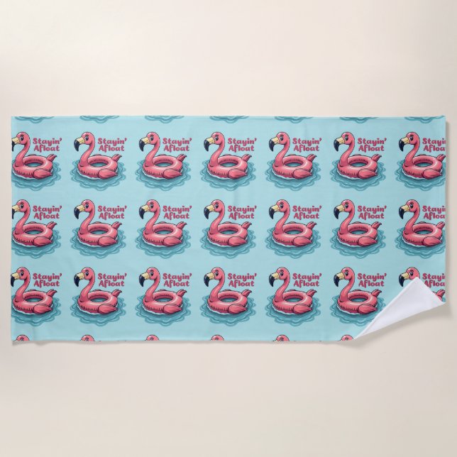 Toalha De Praia Retro Flamingo Float Engraçado Verão (Frente)