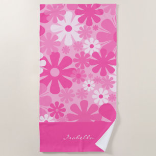 Toalha De Praia Retro Floral Personalizado 60s 70s Y2K Praia Rosa