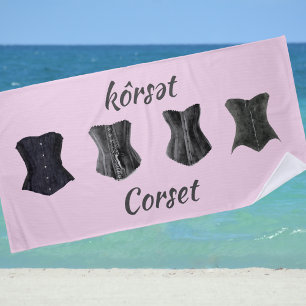 Toalha De Praia Retro Glam Preto Corpos Rosa