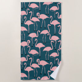 Toalha De Praia Retro Hand-Drawn Flamingo Pattern | Teal Pink