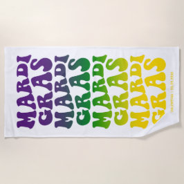Toalha De Praia Retro Mardi Gras Ombre Text