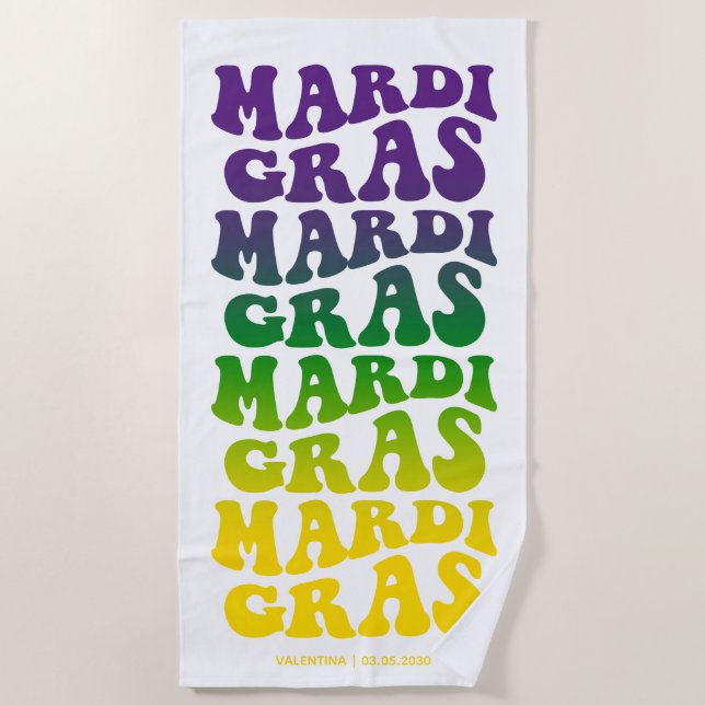 Toalha De Praia Retro Mardi Gras Ombre Text (Frente)