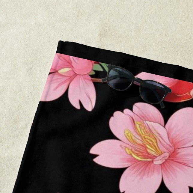 Toalha De Praia Retro Modern Seigaiha Sakura Flowers Japan party (In Situ)