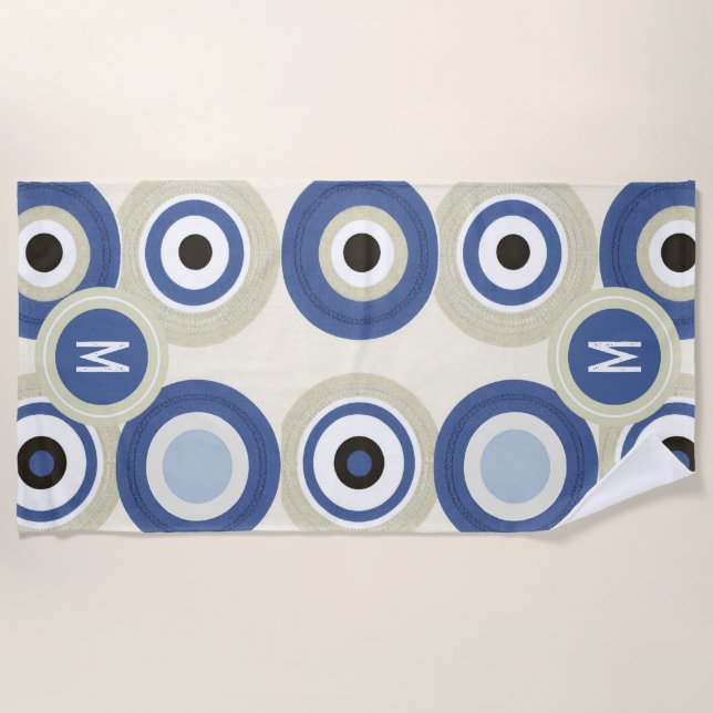 Toalha de Praia Retro Moderno Olho Gordo com Monog (Frente)