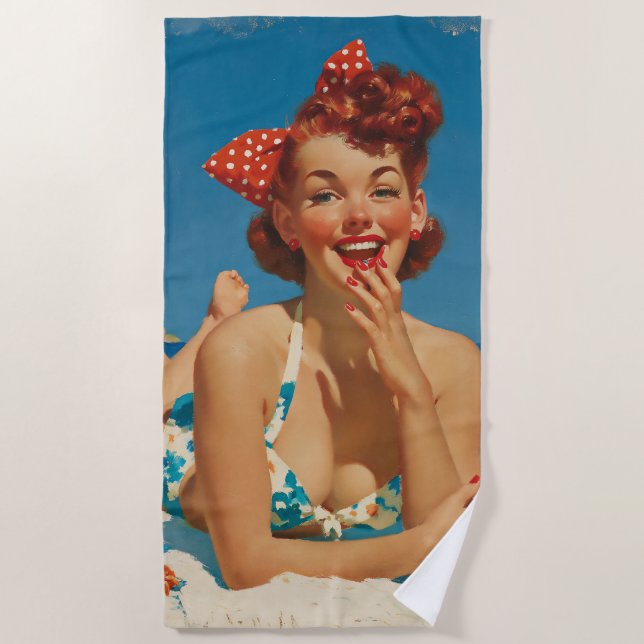 Toalha De Praia Retro Praia Pin Up (Frente)