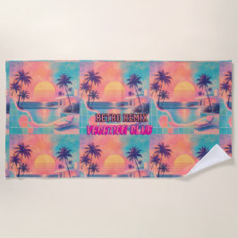 Toalha De Praia Retro Remix Neon Pastel | Pôr do Sol Tropical Vint