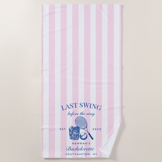Toalha De Praia Retro Rosa Último Balanço Antes do Ténis de Anel B (Frente)