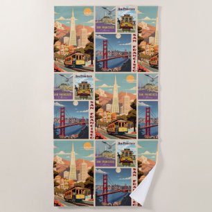 Toalha De Praia Retro San Francisco Patchwork