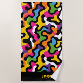 Toalha De Praia Retro y2k Suportes Estéticos Coloridos Nome Abstra