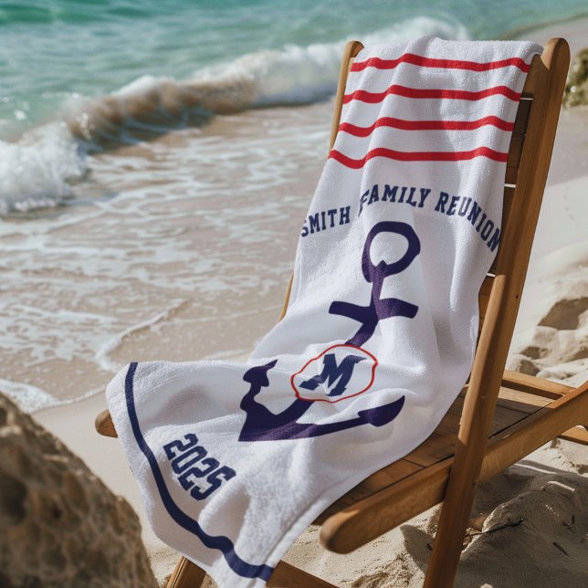 Toalha De Praia Reunião da Família Náutica marinho e Vermelha (Criador carregado)