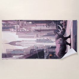Toalha De Praia Rhino in Futuristic City Urban Surreal Art