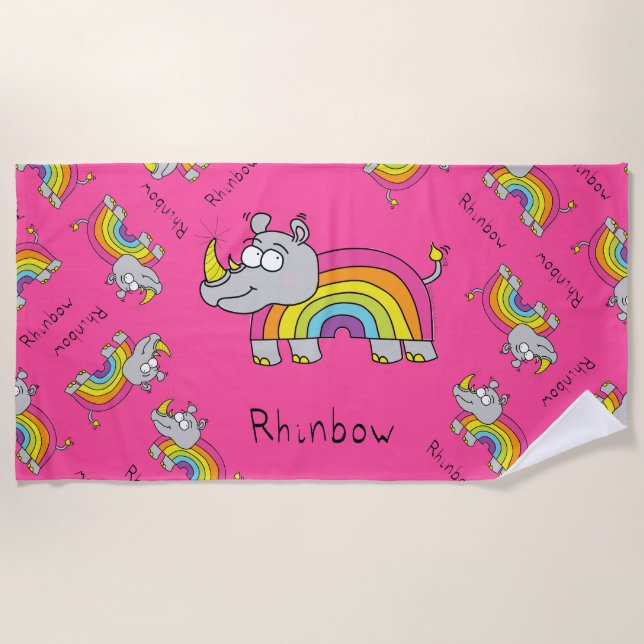 Toalha De Praia Rhino Rainbow Cute Kids Rhinocerec (Frente)