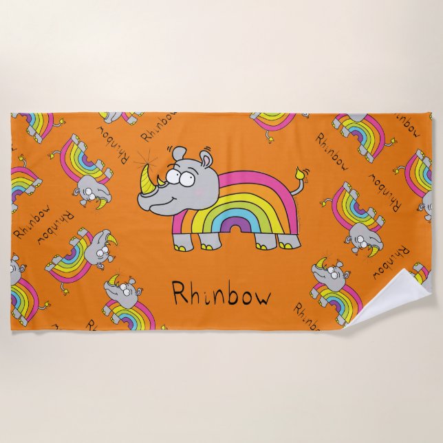 Toalha De Praia Rhino Rainbow Cute Kids Rhinocerec (Frente)