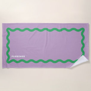 Toalha De Praia Riscado Roxo e Verde com Texto
