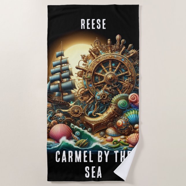 TOALHA DE PRAIA RODA DE NAVIOS PROFUNDOS STEAMPUNK CAPRICHOSA (Frente)