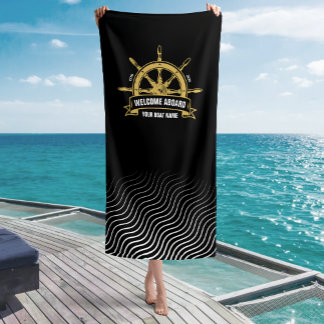 Toalha De Praia Roda Náutica de Boas-Vindas Personalizada Preta