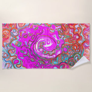 Toalha De Praia Rodeio Abstrato Groovy Roxo e Laranja em Espiral