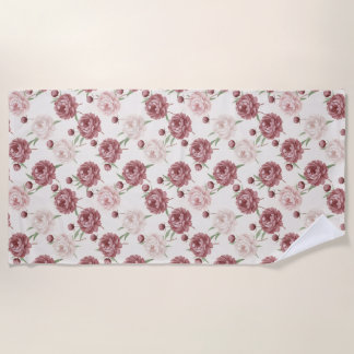 Toalha De Praia Romantic Blush & Burgundy Peony Floral Pattern