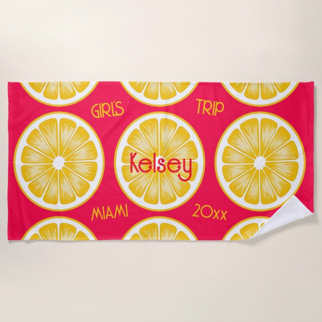Toalha de Praia Rosa Amarela Fatia de Limão da Noi (Frente)