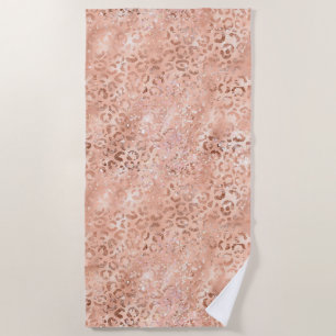 Toalha De Praia Rosa de Pêssego Cor-de-rosa-claro-Dourado Leopardo