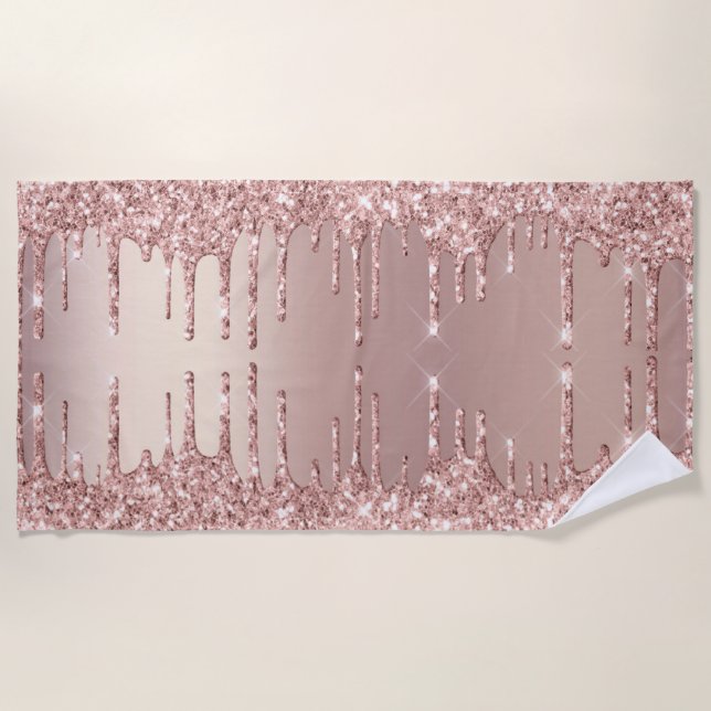 Toalha De Praia Rosa Dourada Blush Glitter Drives Beach Towel (Frente)