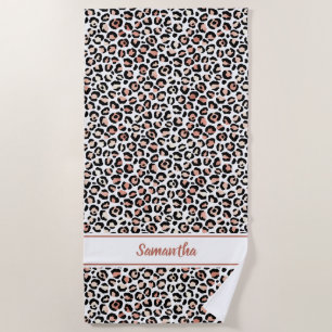 Toalha De Praia Rosa Dourado Estampa de Leopardo Personalizado