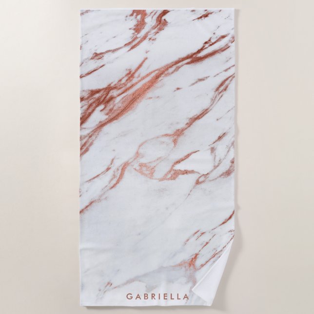 Toalha De Praia Rosa Dourado Marble (Frente)