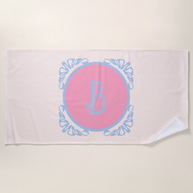 Toalha De Praia Rosa e azul personalizados (Frente)