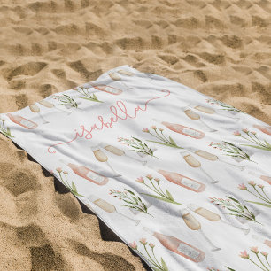Toalha De Praia Rosa feminino moderno coquetel flor silvestre eleg