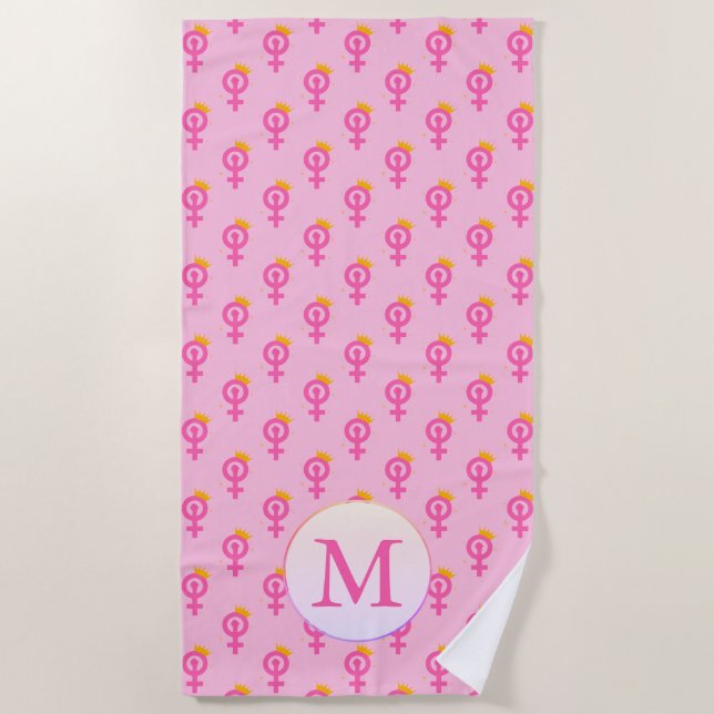 Toalha De Praia Rosa Feminista Personalizado (Frente)