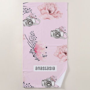 Toalha De Praia Rosa personalizado floral do Pastel