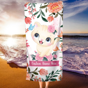 Toalha De Praia Rosas Cor-de-Gato-Rosa Escamoteadas Flores Escamot