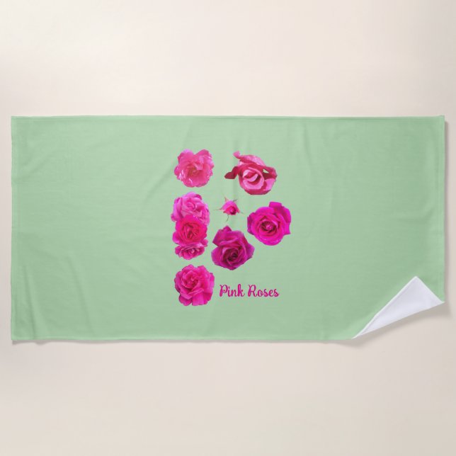 Toalha De Praia Rosas Cor-de-Rosa  (Frente)