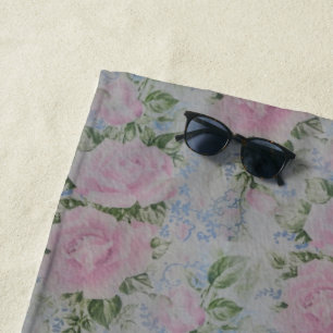 Toalha De Praia Rosas Florais Rosa Antigo