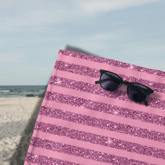 Toalha De Praia Rosas Glitter Elegantes Listras Verticais (Criador carregado)