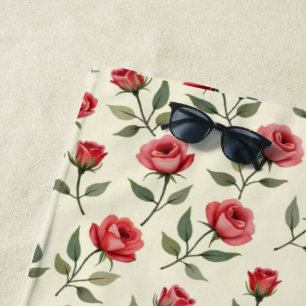 Toalha de Praia Rosas Vermelhas Aquarela