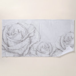 Toalha De Praia Rosas Vintage Florais Cinza Decorativo